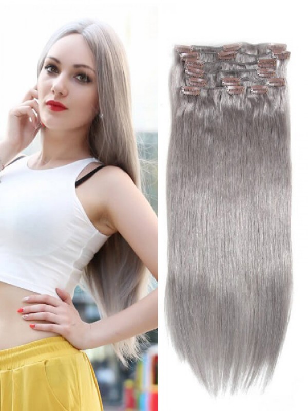 100g Grey Clip In Hair Extensions Cheap Extensions 8Pcs/set