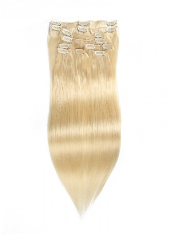 100g Lightest Blonde Clip In Hair Extensions Cheap Virgin Hair Extensions 8Pcs/set