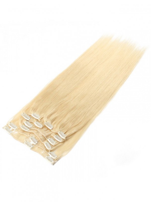 100g Lightest Blonde Clip In Hair Extensions Cheap Virgin Hair Extensions 8Pcs/set