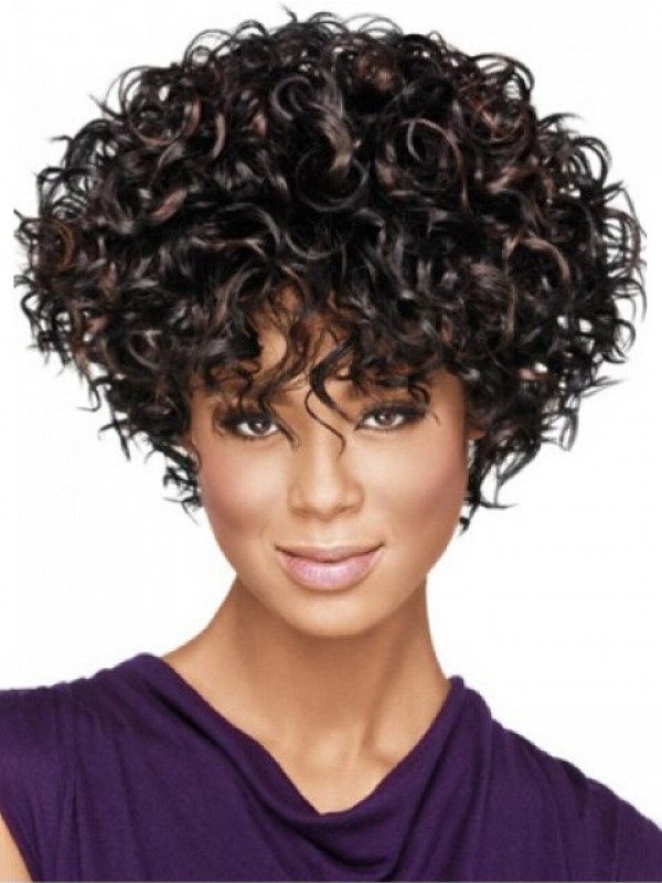 Short Curly Synthetic Capless Wigs With Bangs 8 Inches