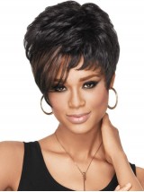 Short Straight Capless Synthetic Wig With Bangs 6 Inches