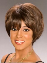 Layered Short Straight Capless Synthetic Wig With Bangs 6 Inches