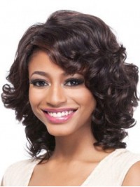 Medium Wavy Capless Synthetic Wig With Side Bangs 14 Inches