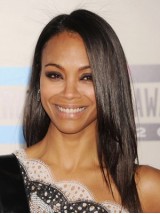 Zoe Saldana Long Straight Lace Front Human Hair Wig With Side Bangs 18 Inches