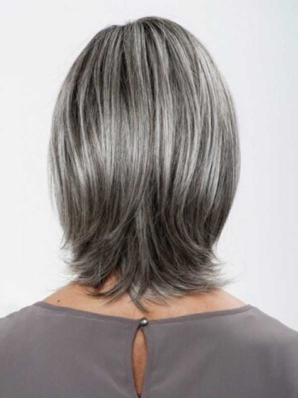 Capless  Gray Medium Straight Synthetic Wigs 12 Inches