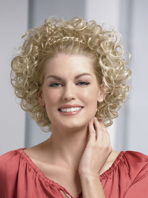 Discount Blonde Curly Chin Length Human Hair Wigs & Half Wigs