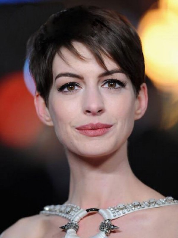 Anne Hathaway Short Lace Front Straight Boy Cut Lace Front Human Hair Wigs