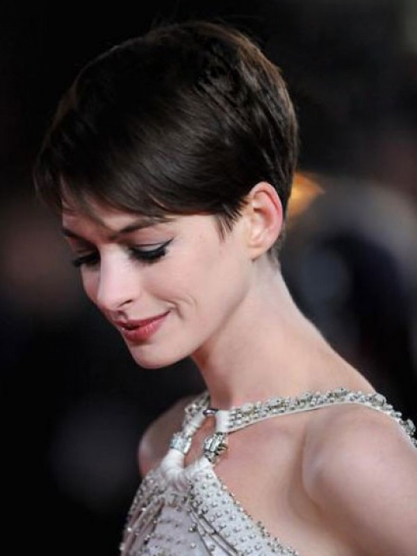 Anne Hathaway Short Lace Front Straight Boy Cut Lace Front Human Hair Wigs