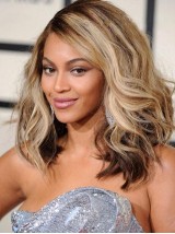 Beyonce Ombre Medium Wavy Lace Front Synthetic Wigs With Side Bangs