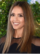 Jessica Alba Central Parting Long Straight Lace Front Human Hair Wigs