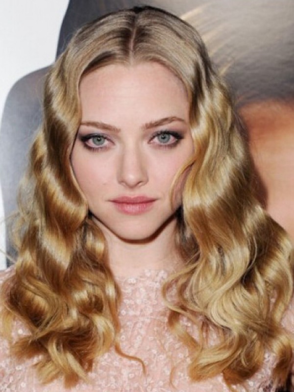 Amanda Seyfried Central Parting Blonde Wavy Long Lace Front Human Hair Wigs