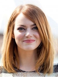 Emma Stone Medium Straight Lace Front Human Hair Wigs With Side Bangs