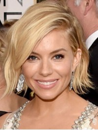 Sienna Miller Short Wavy Full Lace Synthetic Wigs With Side Bangs