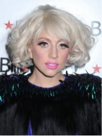 Lady Gaga Short Curly Bob Style Synthetic Capless Wigs With Side Bangs