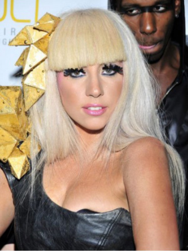 Lady Gaga White Long Straight Capless Synthetic Wigs With Bangs