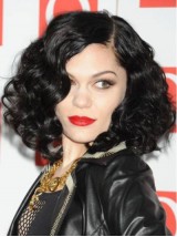 Medium Jessie J Short Curly Capless Synthetic Wigs With Side Bangs
