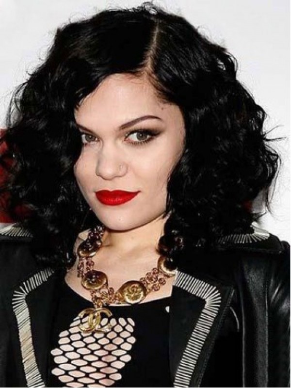 Medium Jessie J Short Curly Capless Synthetic Wigs With Side Bangs