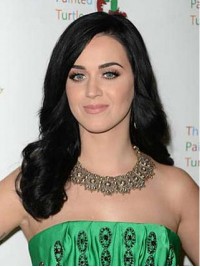 Katy Perry Long Wavy Lace Front Human Hair Wigs With Side Bangs