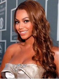 Beyonce Long Wavy Synthetic Lace Front Wigs With Side Bangs