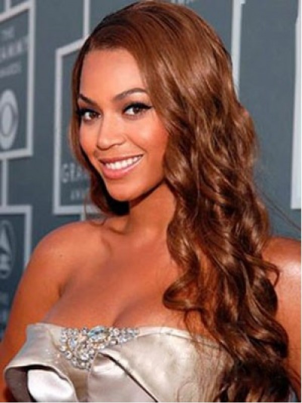 Beyonce Long Wavy Synthetic Lace Front Wigs With Side Bangs