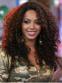 Beyonce Long Curly Capless Human Hair Wigs With Side Bangs