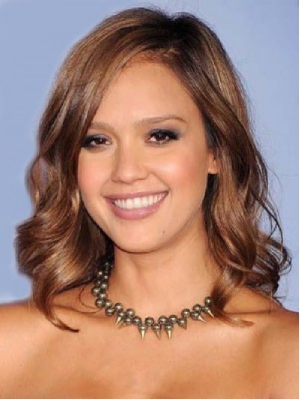 Jessica Alba Polished Human Hair Lace Front Wavy Wigs