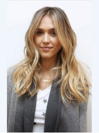 Jessica Alba Long Wavy Central Parting Capless Human Hair Wigs
