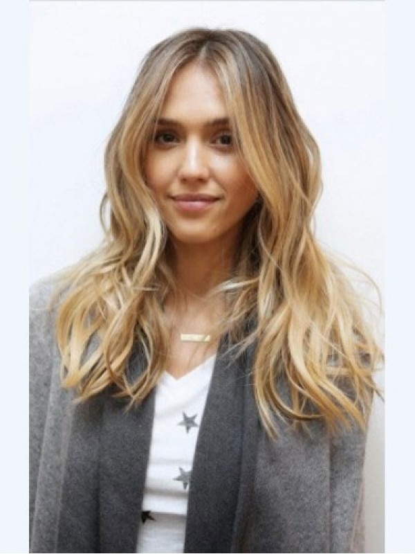 Jessica Alba Long Wavy Central Parting Capless Human Hair Wigs