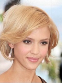 Jessica Alba Layered Blonde Short Wavy Capless Synthetic Wigs With Side Bangs
