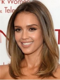 Jessica Alba Central Parting Medium Straight Full Lace Human Hair Wigs