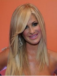 Kim Zolciak Long Straight Lace Front Human Hair Wigs With Side Bangs