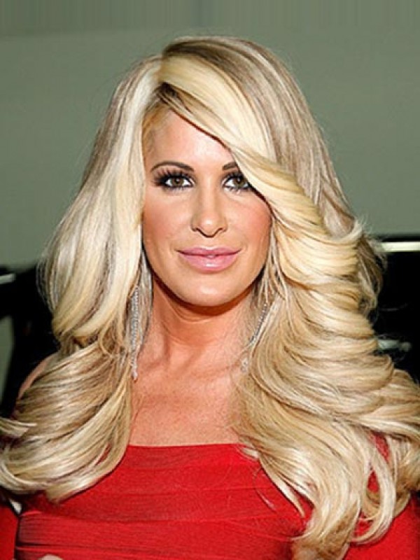 Kim Zolciak Long Wavy Capless Synthetic Wig With Side Bangs