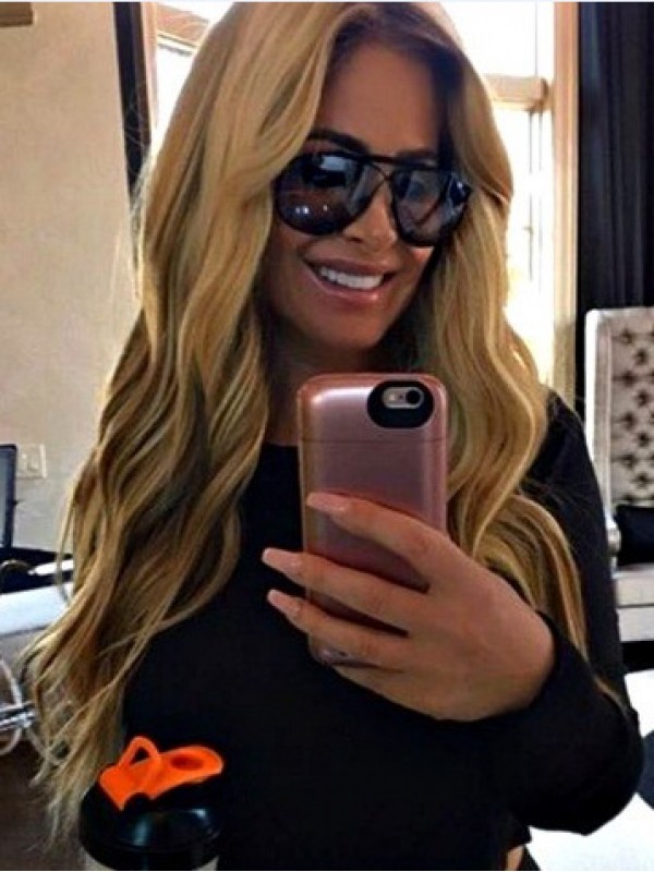 Kim Zolciak Long Blonde Wavy Synthetic Lace Front Wig