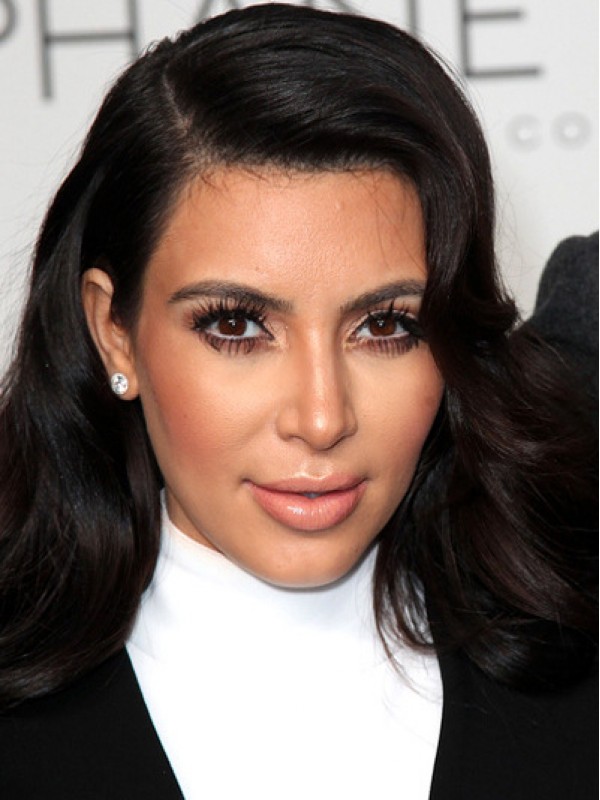 Kim Kardashian Long Wavy Capless Synthetic Wigs With Side Bangs