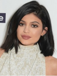 Kylie Jenner Short Straight Bob Style Full Lace Human Hair Wigs With Side Bangs