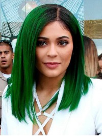 Ombre Kylie Jenner Medium Straight Lace Front Synthetic Wigs With Side Bangs