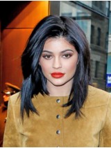 Kylie Jenner Medium Black Straight Capless Synthetic Wig With Side Bangs