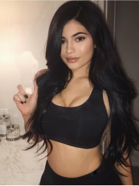 Kylie Jenner Long Black Wavy Synthetic Lace Front With Side Bangs