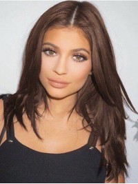 Kylie Jenner Central Parting Straight Long Brown Lace Front Synthetic Wigs