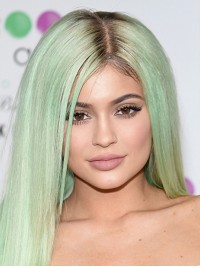 Kylie Jenner Light Green Straight Long Capless Synthetic Wigs With Side Bangs