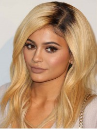 Kylie Jenner Blonde Wavy Long Capless Synthetic Wigs With Side Bangs