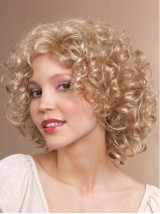 Blonde Medium Curly Capless Synthetic Wig