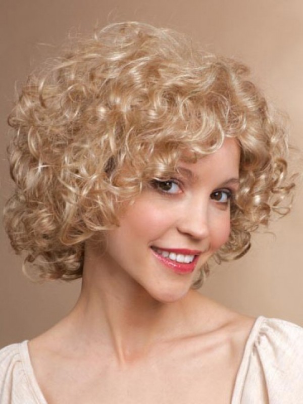 Blonde Medium Curly Capless Synthetic Wig