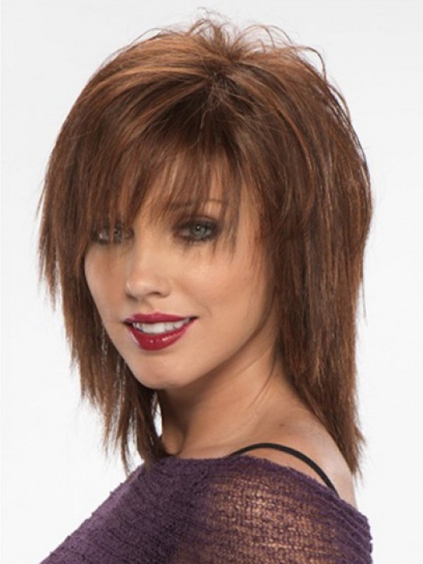Brown Medium Straight Capless Synthetic Wig