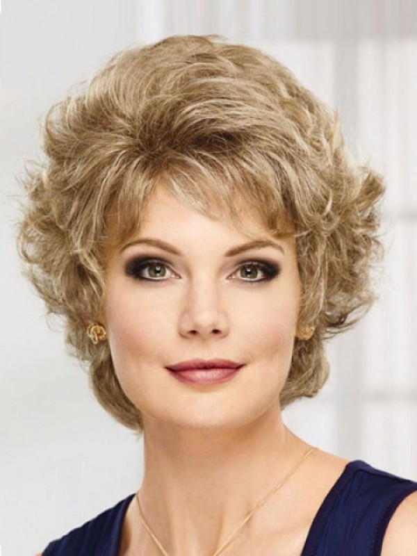 Short Blonde Curly Capless Synthetic Wig