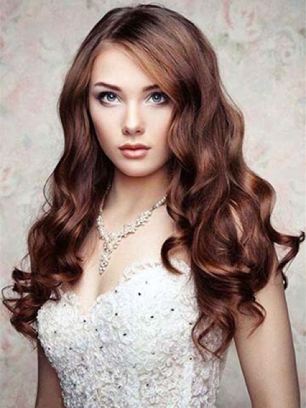 Brown Long Lace Front Wavy Synthetic Wigs