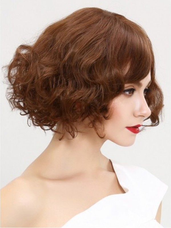 Brown Short Wavy Synthetic Short Full Lace Wig