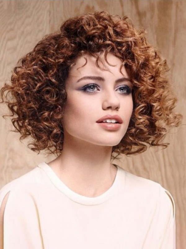 Medium Curly Brown Capless Synthetic Wig