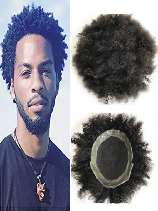 8" x 10" Black Curly Lace Afro Toupee For Men