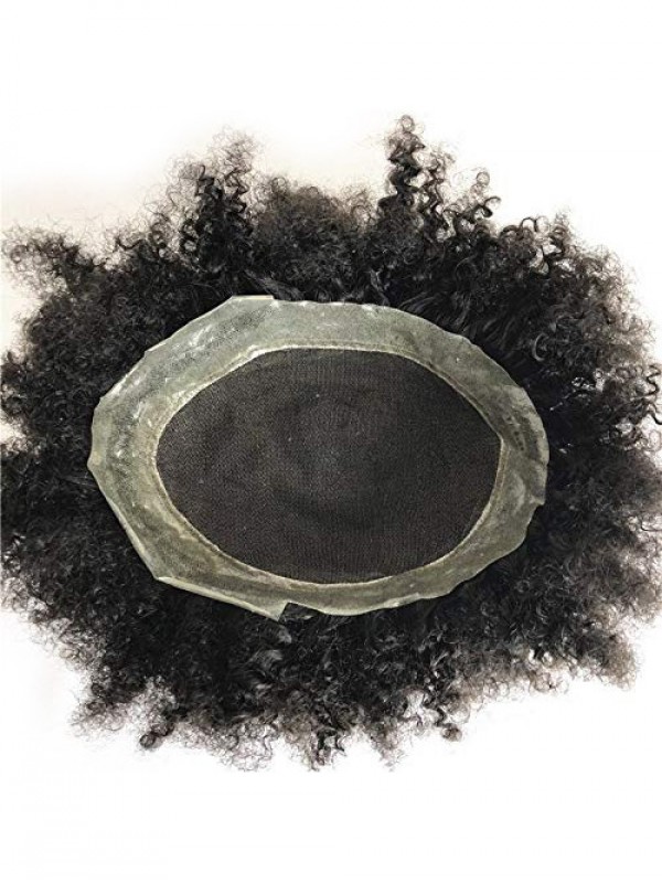 8" x 10" Black Curly Lace Afro Toupee For Men